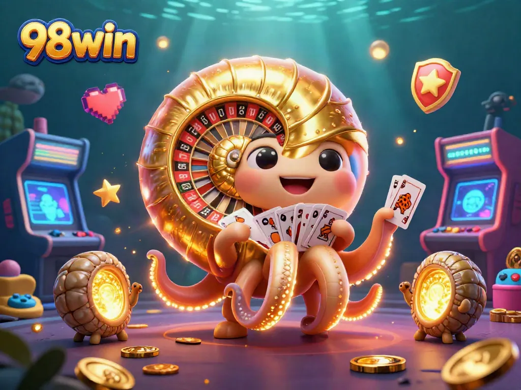 Experience the thrill of 98win casino games with a vibrant underwater scene featuring characters and gaming elements.