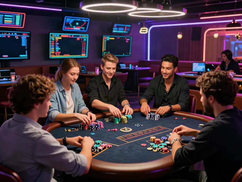 Experience the Best Crypto Casino in Canada 2026 with a diverse group of players enjoying the games in an upscale environment.